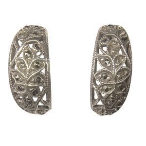 Vintage Sterling Silver And Marcasite C Hoop Earrings